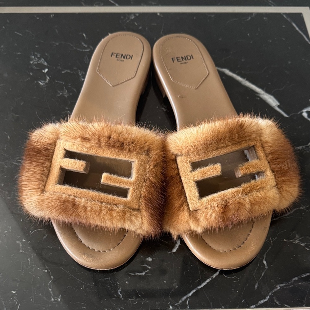 Fendi Mink Tan Fur Slide Slippers 38